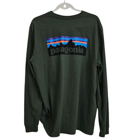 Patagonia Shirt Mens Large Green Long Sleeve Logo Responsibili-Tee Outdoor Top - Picture 1 of 10
